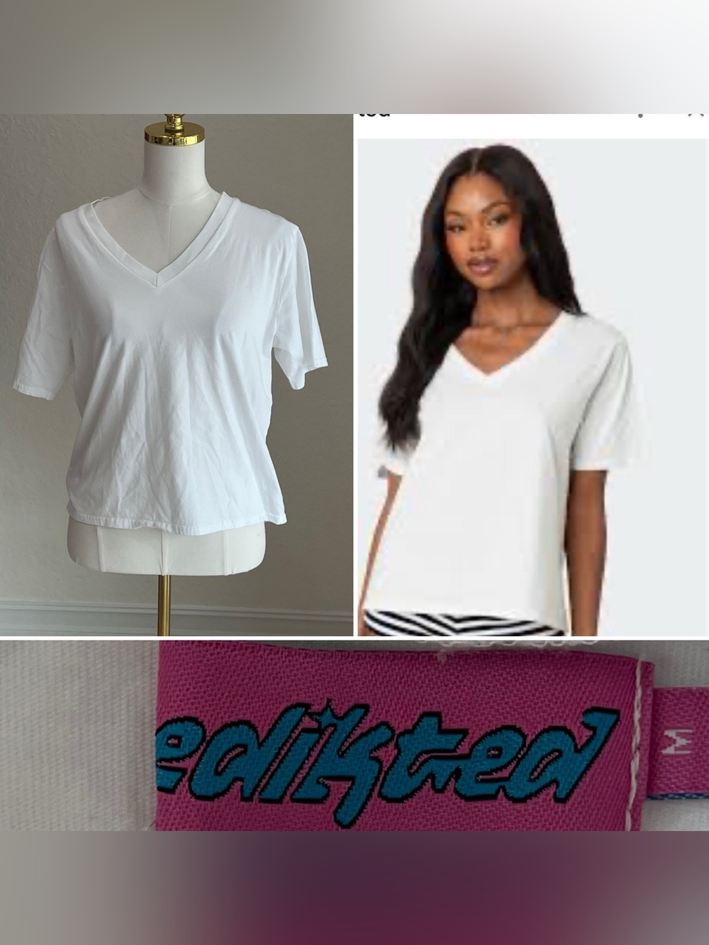 Edikted White V-Neck Short Sleeve Tee